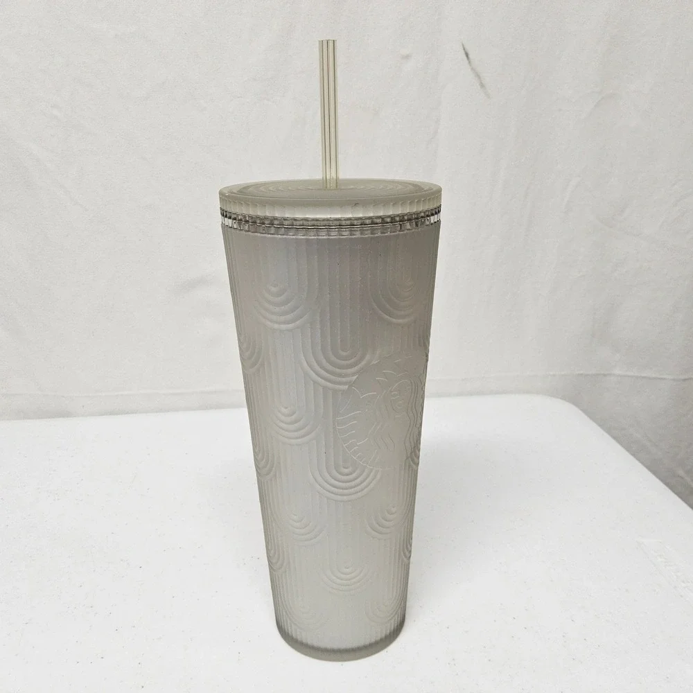 Starbucks Cold‎ Cup Tumbler 24oz Frosted Grey Scalloped Wave Siren 011155891
